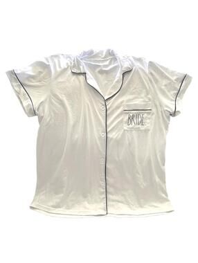 Rae Dunn Bride Pajama Set Button Front Short Sleeve Top and Shorts Size L